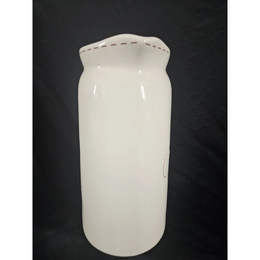 Never Used Rae Dunn Merry Christmas Glossy White  Red Tall Ceramic Drink Pitcher